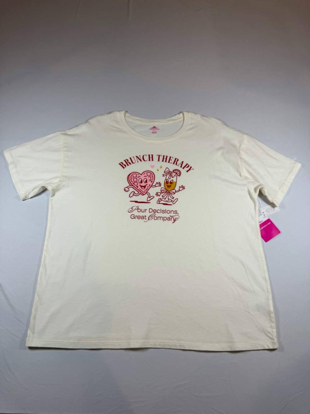 Brunch Therapy Graphic Tee - Cream with Red Print Medium (8-10)
